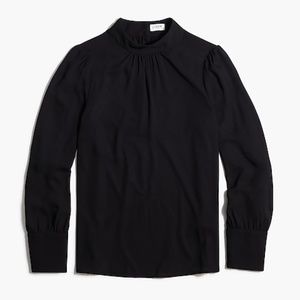 J. Crew | Long Sleeve Shirred Mockneck Black Blouse